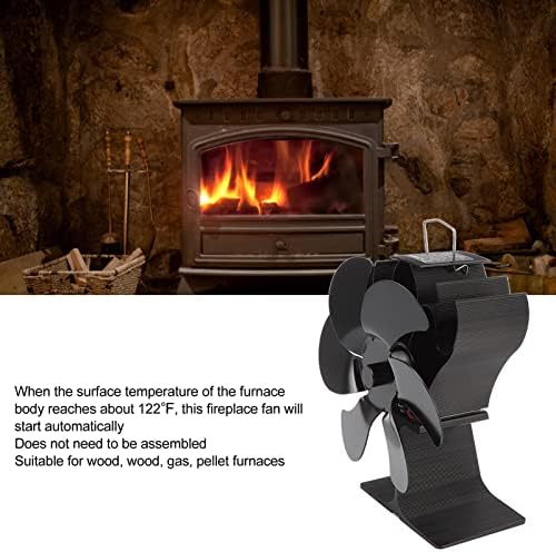 6 Blade Stove Fan Black Self, iniciando a alta temperatura resistente ao calor Fan de fogão para casa 152mm Ferramentas