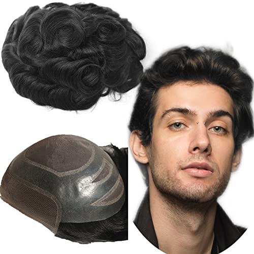 Toupe Yanahair Toupe para homens peças onduladas de cabelo ondulado Sistema de substituição de cabelo