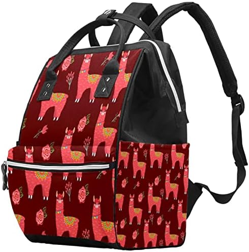Mochila de viagem Guerotkr, bolsa de fraldas, bolsas de fraldas de mochila, lhama de flores vermelhas