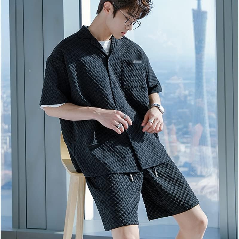 Slatiom White Black Shirts Shorts Defina o traje de verão Roupas masculinas Compras coreanas de rua