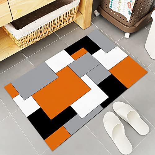 Tapetes de cozinha 2 peças, arte abstrata Arte laranja preto e cinza blocos de colorido Splicing Tapetes de cozinha absorventes colocados no interior do tapete para cozinha/escritório/entrada, 23,6 x 35,4 +23,6 x 70.9
