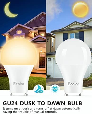 Lâmpadas Ecoiot Gu24 Dusk to Dawn Outdoor, sensor de luz A19 lâmpadas LED, sensor de fotocélula,
