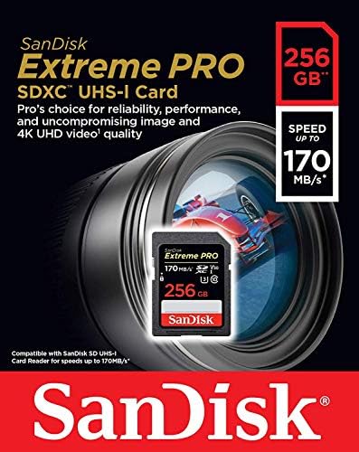 Sandisk 256 GB SDXC Extreme Pro Memory Card Funciona com a câmera Sony Alpha A7 III Mirrorless 4K V30