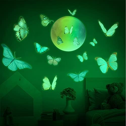 Adesivos de parede luminosos de Lzymsz, brilho nos adesivos da lua escura e adesivos de borboleta decalques