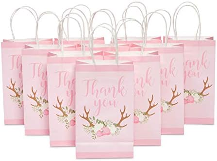 Obrigado, chá de bebê, bolsas de favor, tema de animal de floresta rosa