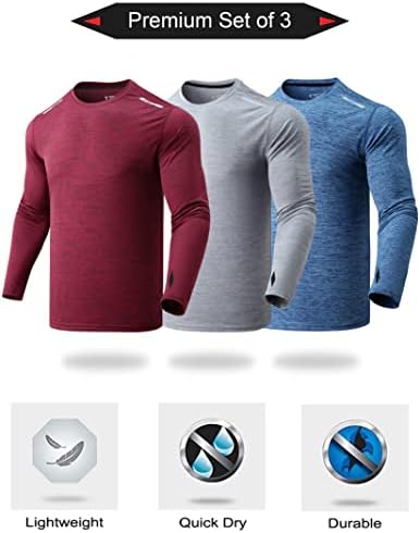 3 pacote: camisetas de manga longa masculinas, ajuste seco UV Protection Protection Outdoor caminhada atlética Tops ativos com orifícios de polegar