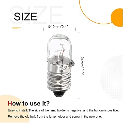 Meccanixity E10 Base de parafuso Bulbos miniaturos 24V/2W Lâmpadas de luz amarelas quentes com caixa, 1 conjunto/10 pacote
