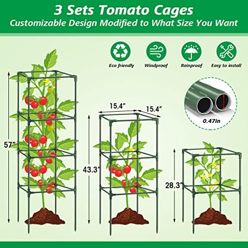 CAGA DE TOMUTO DE 6PACK, 57*15,4*15,4 polegadas Capinhas de tomate Galdes Planta Pólo quadrado, Planta de aço