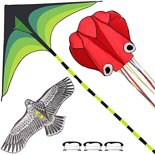 Coddsmz 3 Pacote Delta Kite, Octopus Kites, Eagle Kite, para Kid Adult Fácil de voar Pipas Para