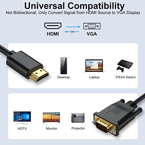 HDMI para VGA Cabo de 3,3 pés 2-Pack, HDMI para VGA Adaptador 1080p HD Video Cord Compatível para computador,