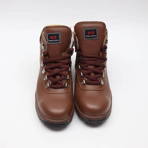 K2-14 6EYES 4cm Sapatos de segurança de couro reais/marrom 235-290mm K2 Sapatos de segurança