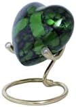 Green Glossy Heart Urn - Mini Heart Urna para cinzas humanas com caixa e exibição Golden Golden Brass Stand - Pequeno