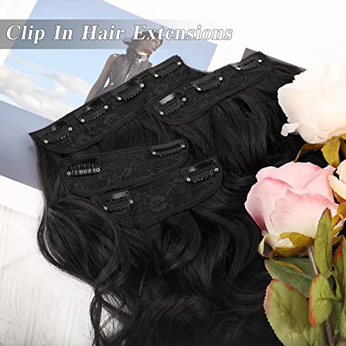 Clipe em extensões de cabelo - 4 pacote de presa dupla grossa de 20 polegadas de extensão de cabelo feminino, extensões de cabelo preto e profundo naturais e profundos
