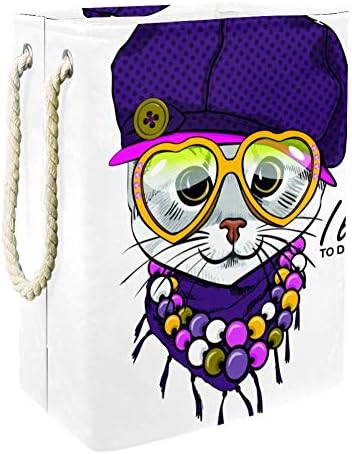 Indomer Cat com chapéu violeta 300d Oxford PVC Roupas à prova d'água cesto de roupa grande para cobertores Toys no quarto