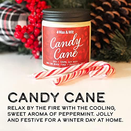 Cera e sagacidade Decoração de Natal - Candy Cane Candle - Velas de biscoito de açúcar - Conjunto de presentes de vela - velas de Natal 9oz
