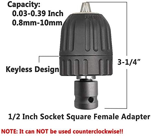 Yakamoz 0,8-10mm de broca sem chave Ferramenta de conversão de conversão de mudança rápida com soquete de 1/2 polegada adaptador feminino para chave de impacto de ar | Capacidade de 1/32 - 3/8