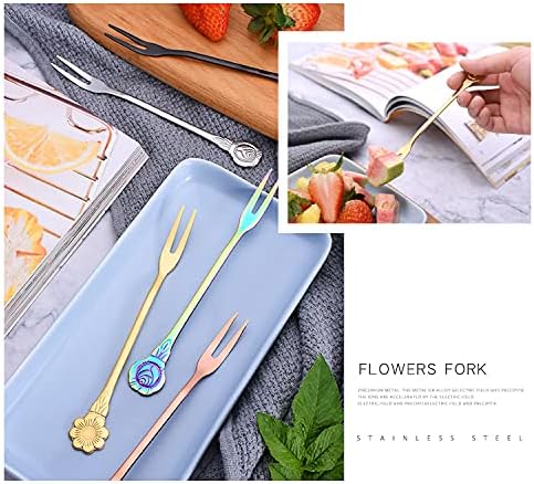 8 PCs Forks de aço inoxidável Fruit Flor 2 Prong Apertizador Forks Salada Cocktail Fruit Cake Forks