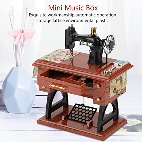 Pilipane Vintage Mini Caswing Machine Style Plástico Caixa de música, caixa de música em forma de máquina, decoração de mesa de mesa de presente de caixa de trabalho decoração de mesa de mesa, presente de aniversário para crianças crianças