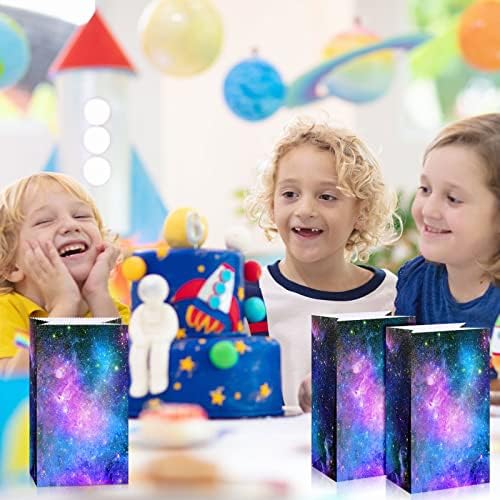 28 Pack Galaxy Party Favor de papel sacos de papel, espacial Galaxy Print Candy Bags Goodie Popcorn Treat Bags Planeta Sistema Solar Planeta Presente de embalagem para crianças Espaço de aniversário Galáxia Partimos