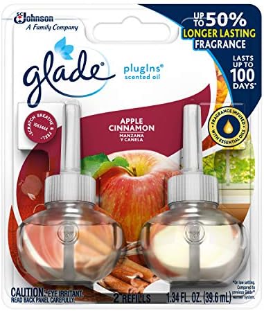 Os plugins de glade reabastecem o reflexão de ar, óleos perfumados e essenciais para casa e banheiro, canela de maçã, 1,34 oz, 2 contagem