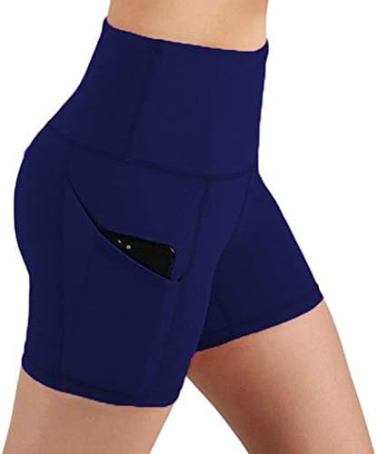 Hanzhan que executa shorts para mulheres shorts de ioga de quadril alongam fitness lady bolso de alta cintura de cintura sólida ioga de corrida sólida