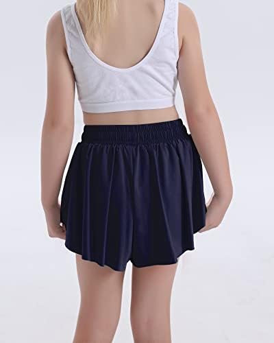 Hasmes Girls Flowy Shorts com Spandex Liner Butterfly Running Tennis Elastic Caist Athletic Shorts para crianças/jovens