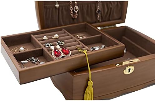 Caixa de jóias de madeira maciça GSDNV com fechadura para fazer brincos de jóias de joalheria de ponta de ponta européia Caixa de armazenamento de colar