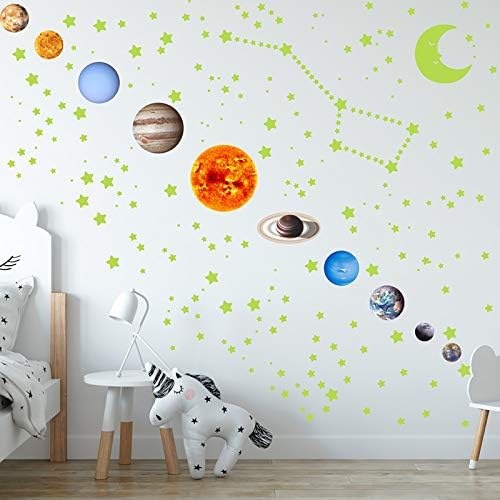 Glow in the Dark Stars and Moon Decals, 625pcs adesivos de parede estrelas realistas e decoração brilhante do