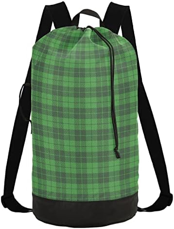 St Patricks Dia Tartan Saco de roupa xadrez com alças de ombro de lavanderia Backpack Saco de tração de
