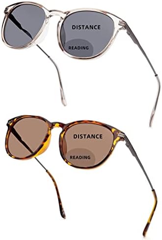 Liansan 2 pacotes Superior Metal Bifocal Reading Sunglasses para mulheres com Spring Hinge Square