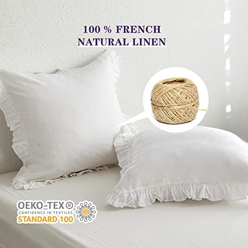 Simples e opulência de linho lasado euro sham com buffle 26x26 polegadas de travesseiro conjunto de 2, travesseiro de decoração em casa, macio e respirável, branco
