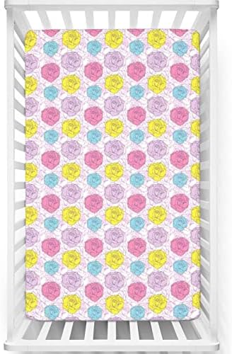 Folha de berço com tema de rosa, colchão de berço padrão folha de colchão ajustada de colchão macio de colchão de colchão para meninas meninas, 28 x52, multicolor