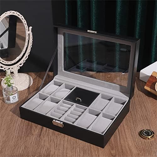 HGVVNM Couro 8 slots de grade com relógios de espelho Coloque de garanhão da caixa de armazenamento Colar de pulseira Big Space Jewelry Organizer Exibir (cor: A, tamanho