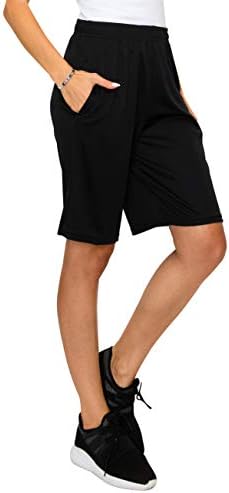 Ettellut - Shorts soltos do joelho feminino com bolsos laterais e cordão - ótimo para treino, academia, atlético, corrida e ioga