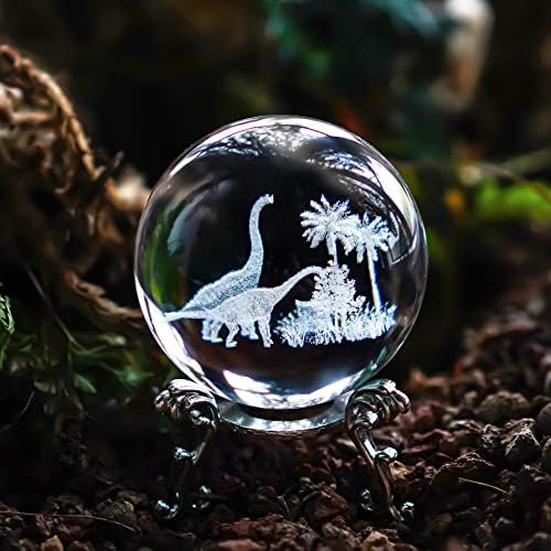 Zeershee Ball de cristal decorativo de 2,3 polegadas, figuras de dinossauros de cristal gravado a laser
