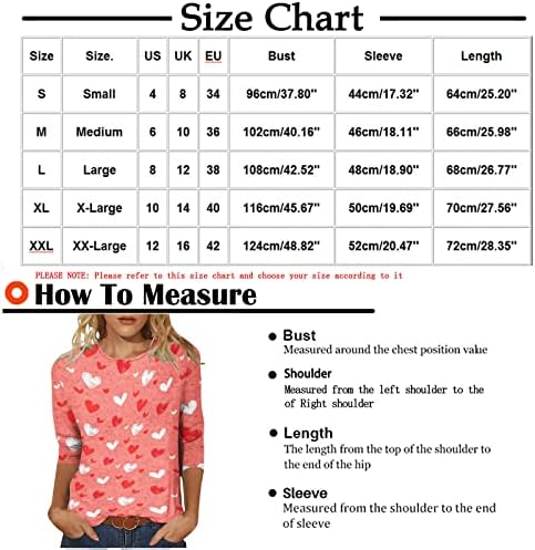 Mulheres 3/4 Sleeve Tshirt Day's Day's Bloups Heart Graphic Tees Casual Crewneck Top Top Ladies Girls Shirts