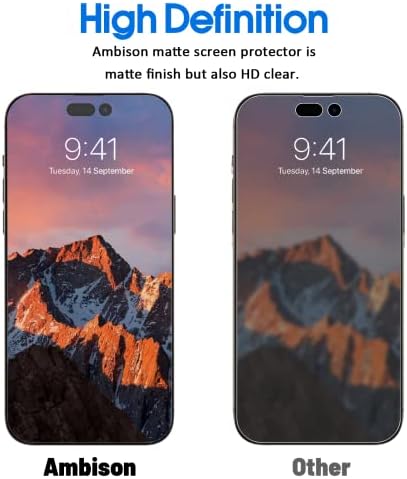Ambison [2 pacote] Protetor de tela de vidro fosco projetado para iPhone 14 Pro, Dinâmico Island Compatível/Instalação Frame/Bubble Free/Anti-Glare, Vidro temperado de 9h Clear para iPhone 14 Pro 2022 6.1 polegadas
