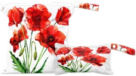 Saco de flor de papoula vermelha de mola bolsa molhada 2 pacote com zíper, aquarela verão pano floral fraldas