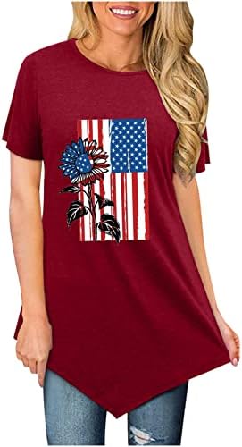 4 de julho, camisas de manga Puff Women Women American Flag Impresso Tops de verão assimétricos SUMPLO LOLH