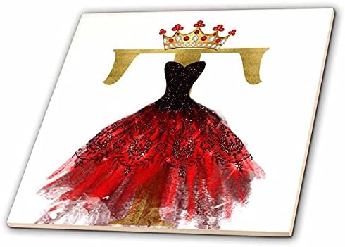 Imagem do vestido vermelho de 3drose de jóias Imagem da coroa de monograma de ouro s - ladrilhos