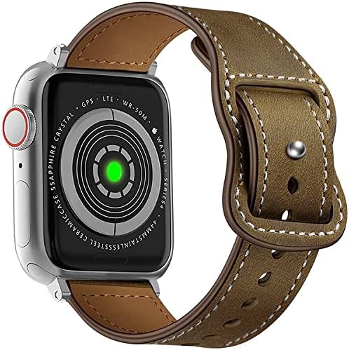Sjiangqiao Compatível com a banda Iwatch 45mm 44mm 42mm, banda de substituição de couro genuína Crazy Horse Strap compatível com a série Apple Watch SE 7 6 5 4 3 2 1
