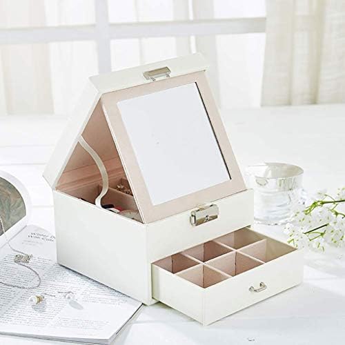 Caixa de jóias xjjzs caixa de jóias brancas, caixa de jóias de jóias para mulheres de jóias de duas camadas