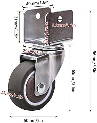 Rodas de rodízio GMLSD, rodas giratórias de 4pcsniture para berços, com suporte do tipo U, 2in 50mm Rubbernitureor