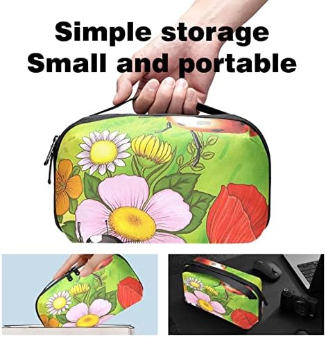 Organizador eletrônico Small Travel Cable Organizer Bag para discos rígidos, cabos, carregador, USB, cartão SD, Spring Wild Flower Retro