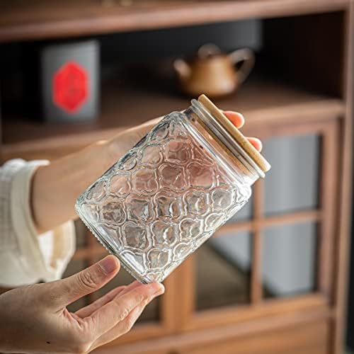 Jarra de vidro rareci com tampa de bambu -recipientes de armazenamento de vidro de 24 onças -potes premium com tampas herméticas para café, chá, açúcar -design retrô -potra de despensa de despensa