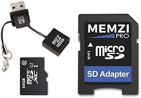 MEMZI PRO 64 GB 90MB/S Classe 10 Micro SDXC Cartão de memória com adaptador SD e leitor USB para asus zenfone ar, 5q, 5z, 4, 4 pro, 4 max, 3, 3 laser, 3 zoom, v, max plus, max, max, Telefones celulares vivos