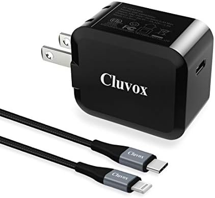 Charger de parede USB C A FAST CLUVOX com plugue dobrável e cabo de nylon certificado por 3,3 pés MFI compatível