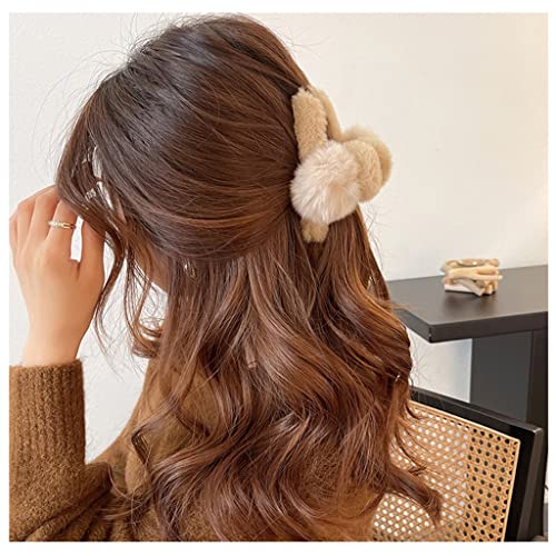 Walnuta elegante e fofo cabelos de pelúcia de cabeça traseira de cabelo grande clipe de cabelo outono feminino