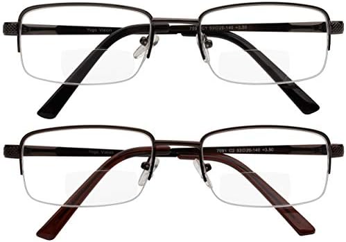 Iogo visão de leitura de óculos de 2 óculos bifocais de metal de meio aro para leitura de qualidade para leitores de dobradiça de mola homens e mulheres +3.5