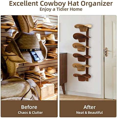 GEHE CATO DE CAPO DE COWBOY PARA WALL, 6 Peças Titular de chapéu de cowboy com 3 tábua de madeira e ganchos de parede dobráveis, rack de chapéu de metal preto, organizador de chapéu para coleta de chapéu